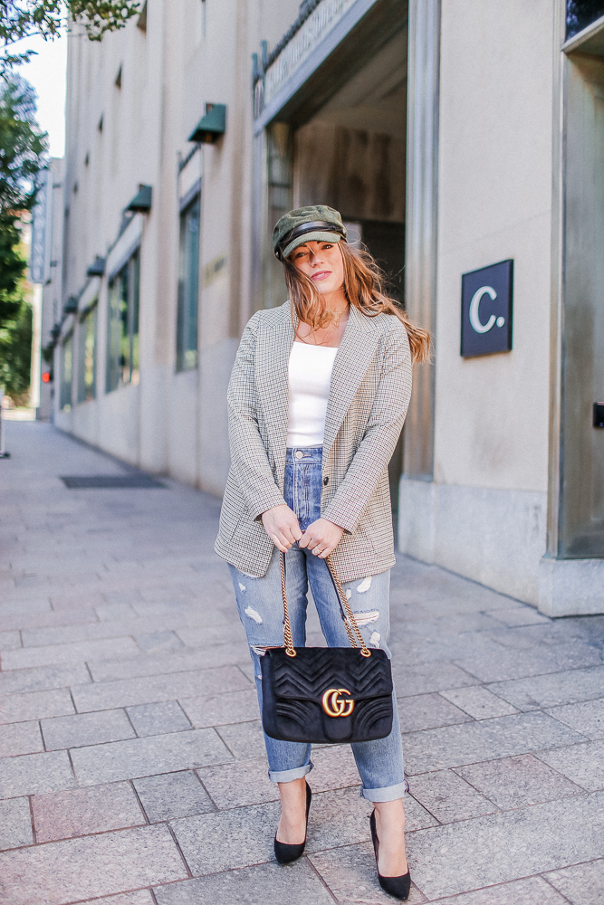 Brittany Ann Courtney Tartan Blazer and Baker Boy Hat 