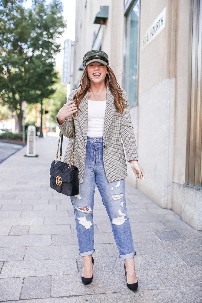 Brittany Ann Courtney Tartan Blazer and Baker Boy Hat 