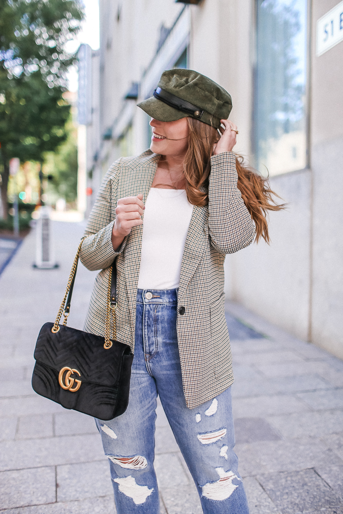 Brittany Ann Courtney Tartan Blazer and Baker Boy Hat 