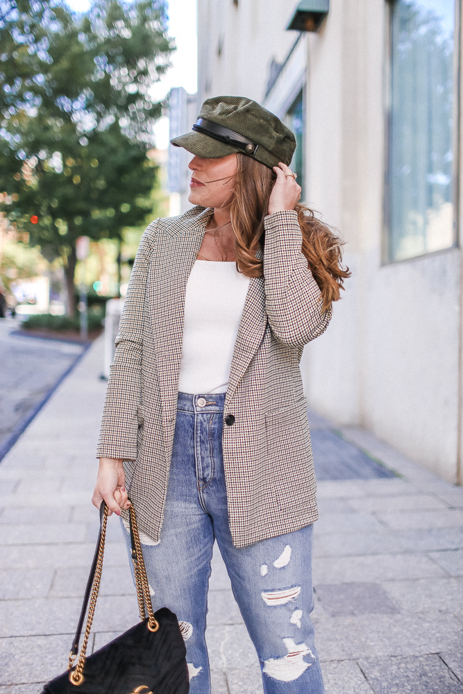 Brittany Ann Courtney Tartan Blazer and Baker Boy Hat 