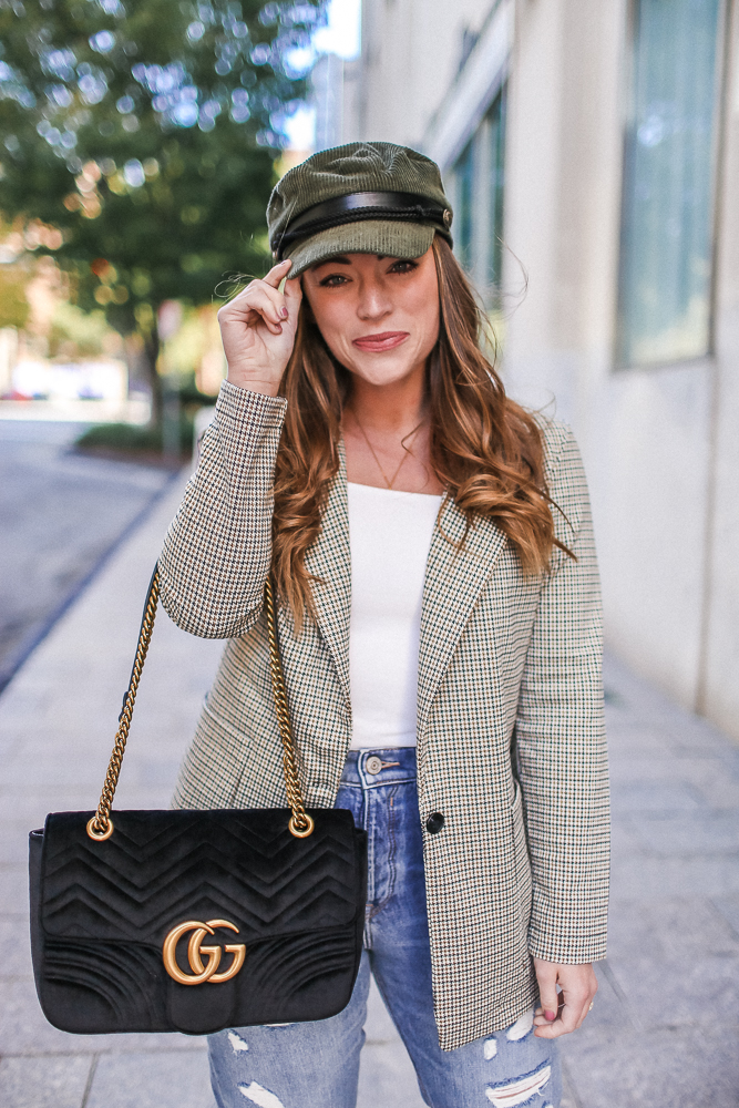 Brittany Ann Courtney Tartan Blazer and Baker Boy Hat 