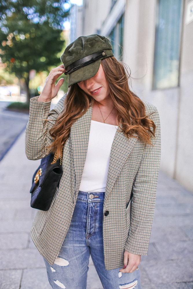 Brittany Ann Courtney Tartan Blazer and Baker Boy Hat 