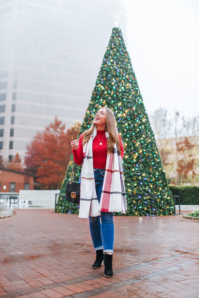 Red Turtleneck + Christmas Tree