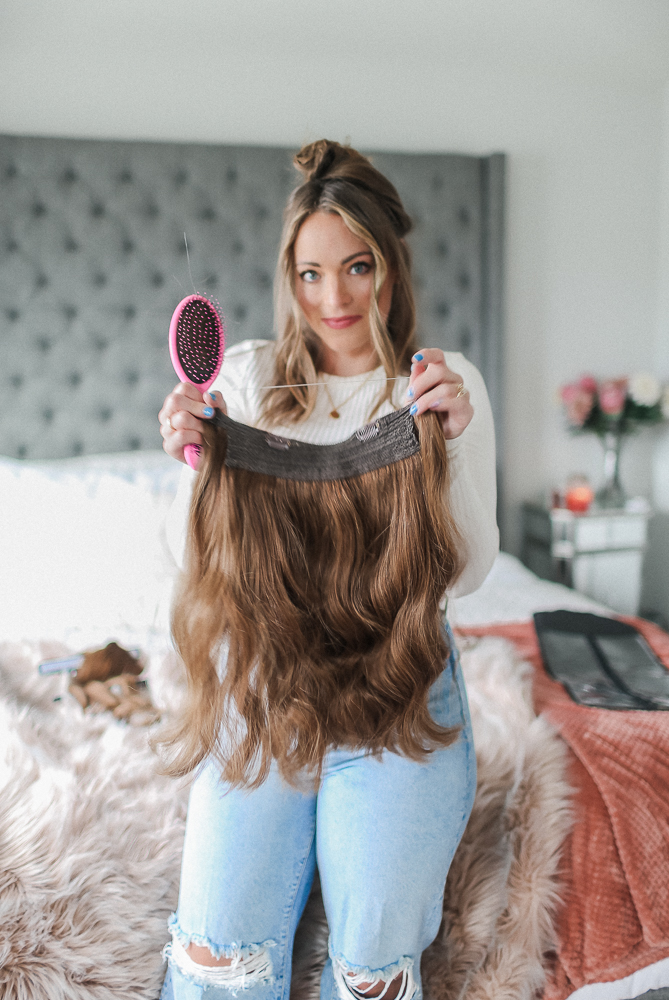 Brittany Ann Courtney Brushing out Halo Hair Extensions 