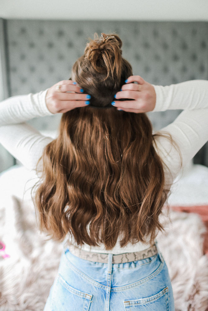 Placing Halo Hair Extensions onto Head