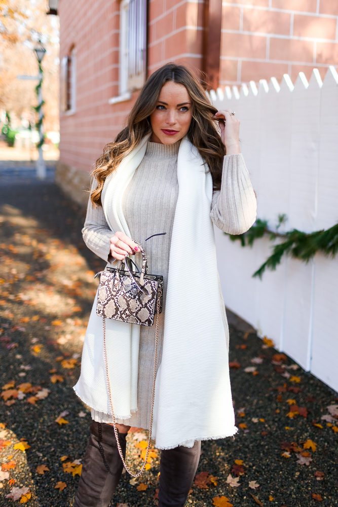 Neutral Sweater Dress Outfit