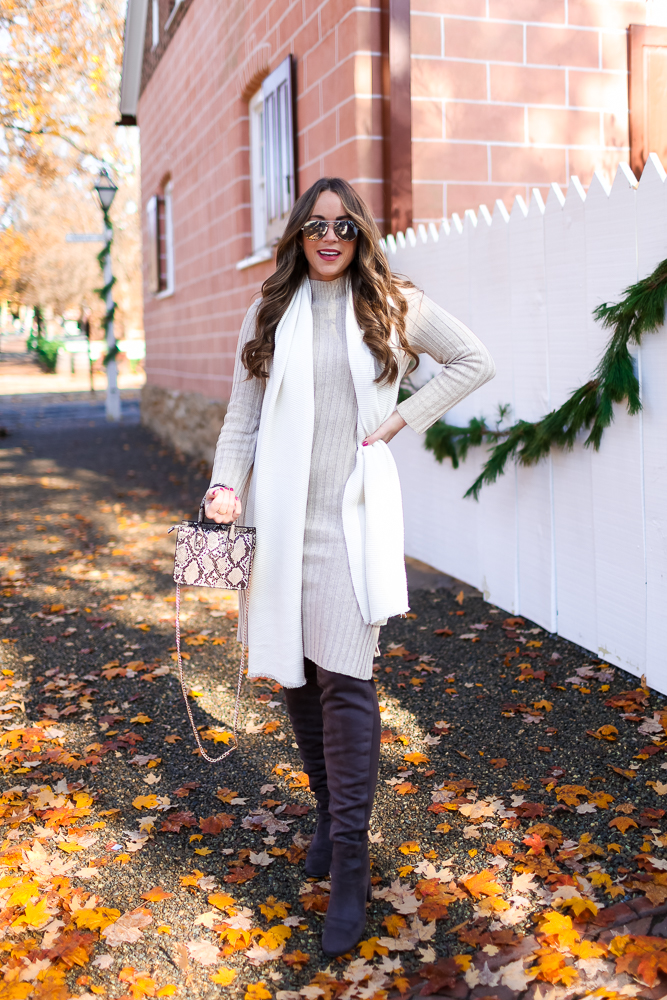 Neutral Sweater Dress Outfit