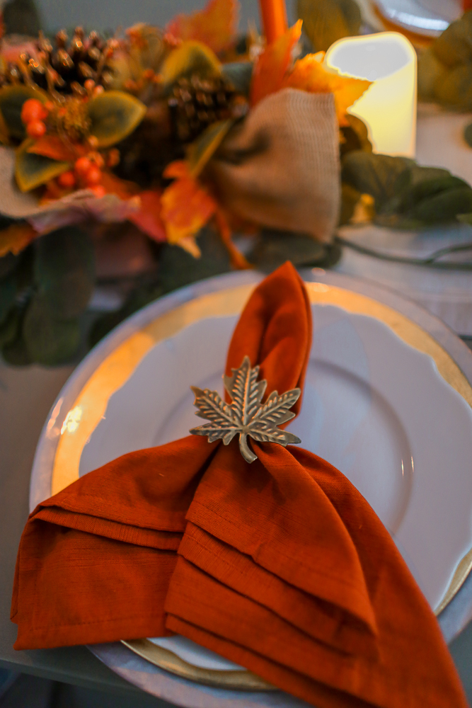 Gold and orange place setting for Fall Table 
