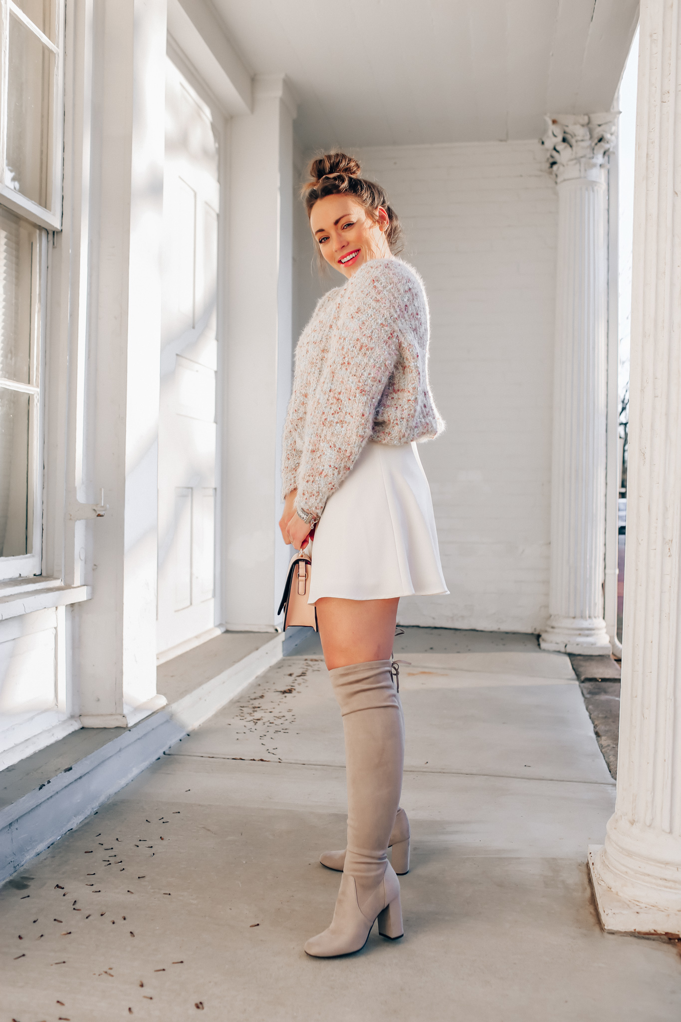 Pastel Sweater & Skirt with OTK Boots