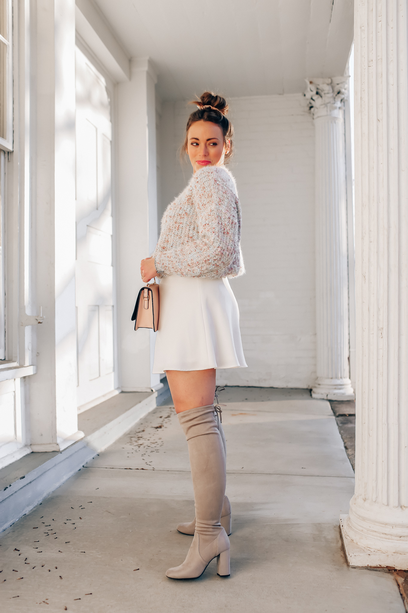 Fuzzy Marled Sweater Forever 21 and Grey Over the Knee Boots from Nordstrom