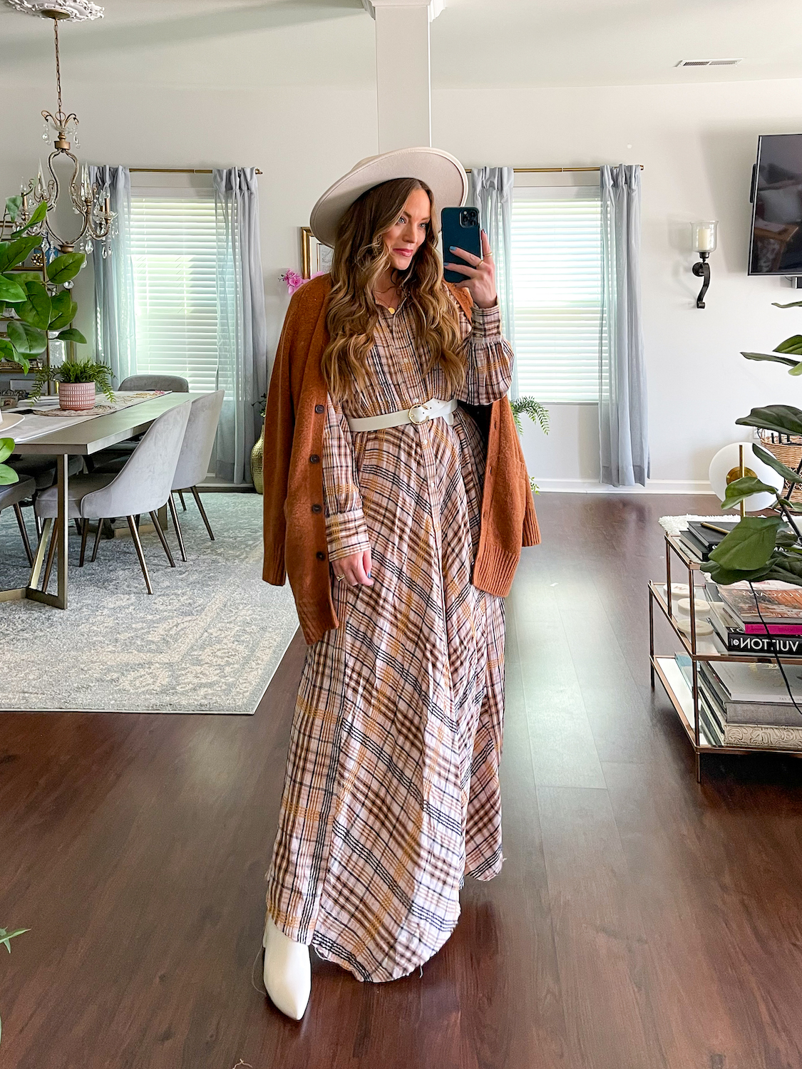 Free People Sadie Plaid Maxi Dress in Natural Combo